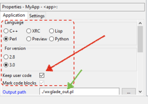 Recommended settings for using wxGlade for Perl development.